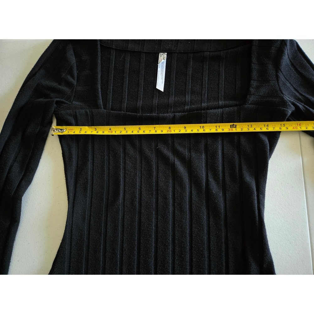 Free People Small Beside Me Ribbed Long Sleeve Thong Bodysuit Black Square Neck - Picture 8 of 11